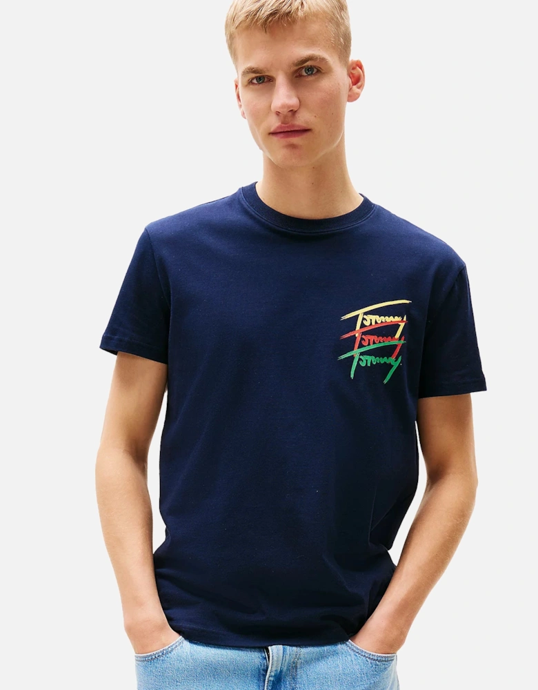 3 Colour Twisted Logo T-Shirt Dark Night Navy