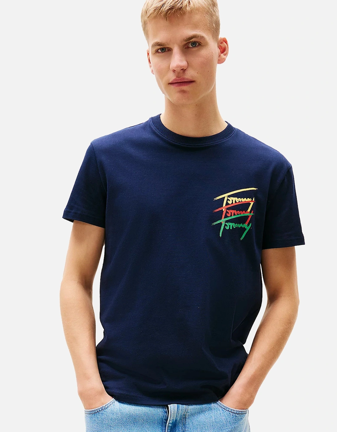 3 Colour Twisted Logo T-Shirt Dark Night Navy