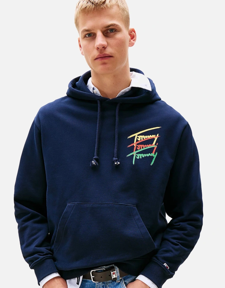 3 Colour Signature Logo Hoodie Dark Night Navy