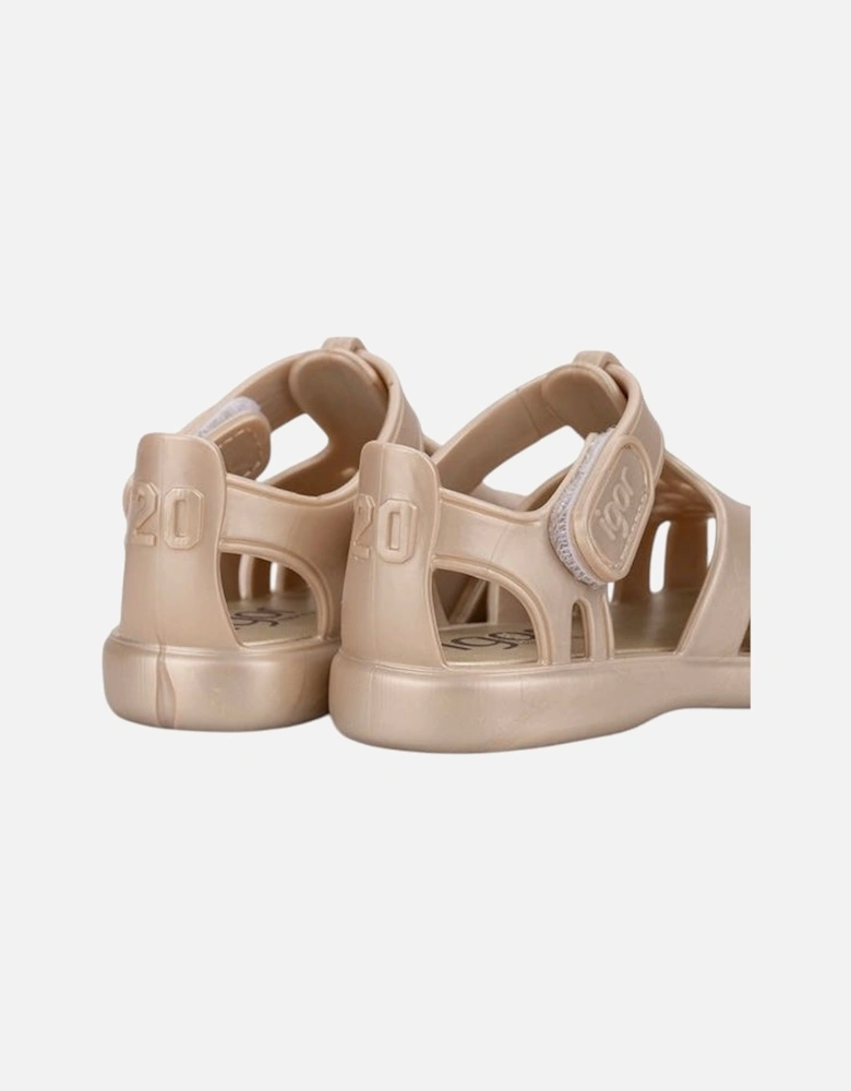 Girls Gold Velcro Strap Tobby Sandals