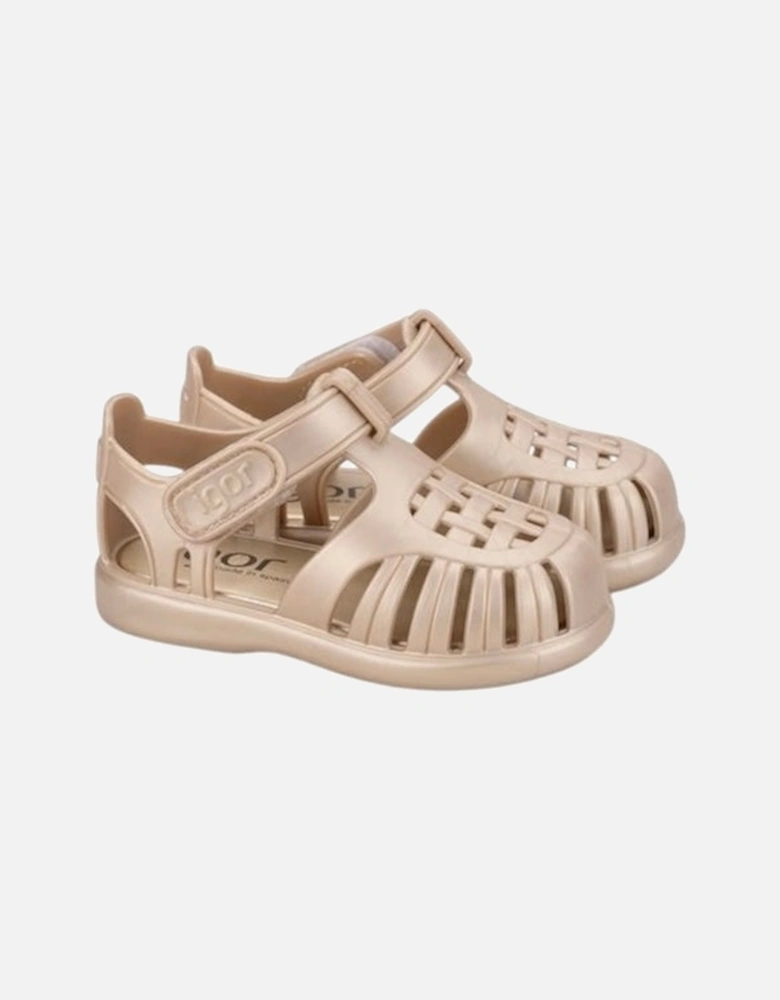 Girls Gold Velcro Strap Tobby Sandals