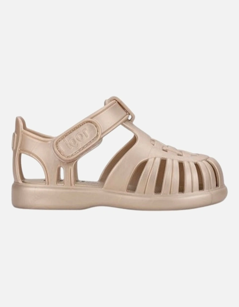 Girls Gold Velcro Strap Tobby Sandals