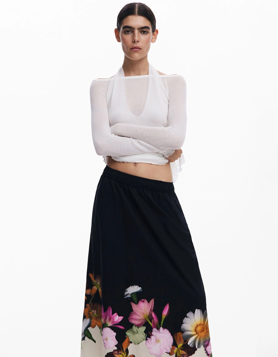 Lindo Floral Midi Skirt Black