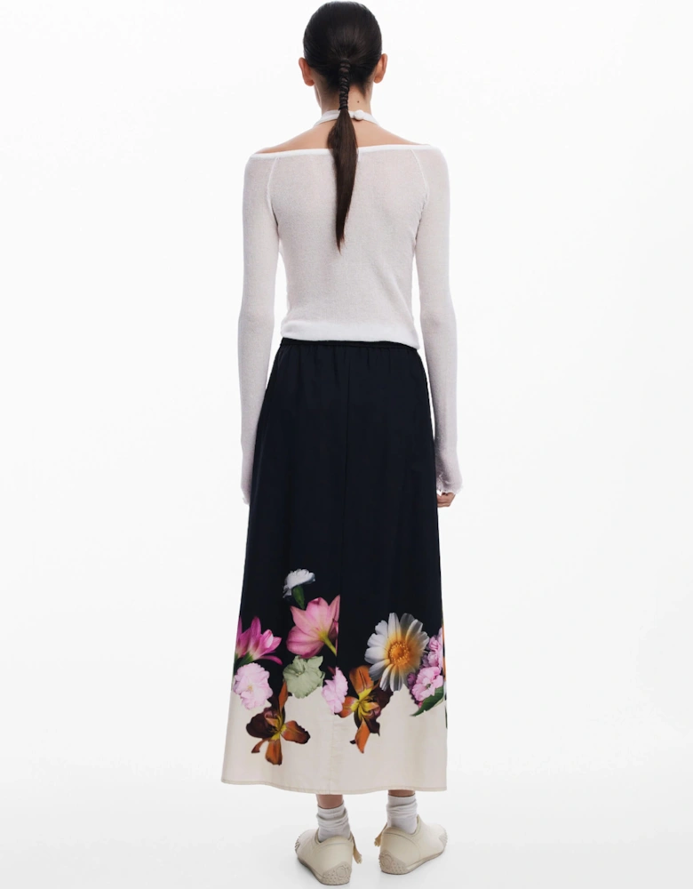 Lindo Floral Midi Skirt Black