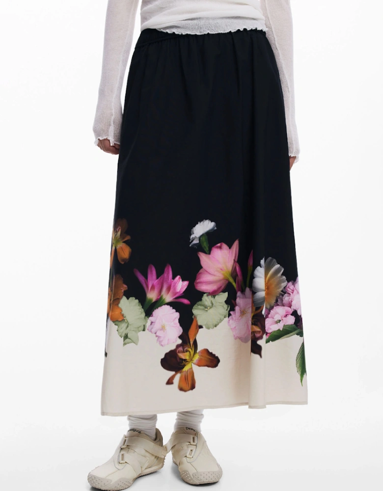 Lindo Floral Midi Skirt Black