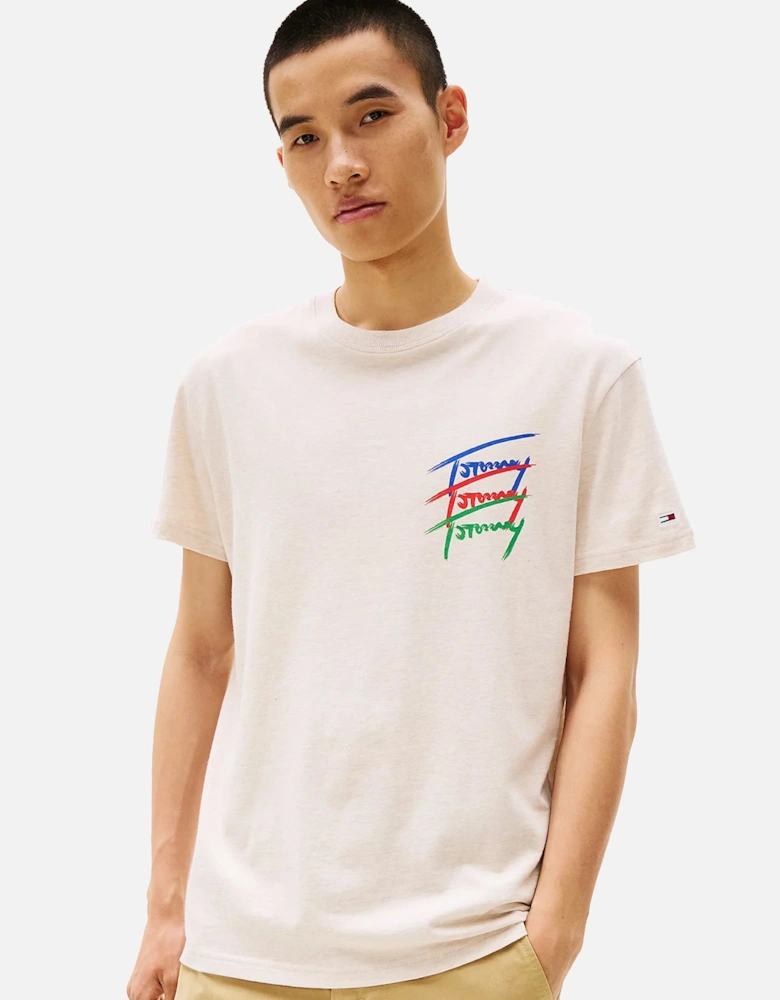 3 Colour Twisted Logo T-Shirt Oat Marl Heather