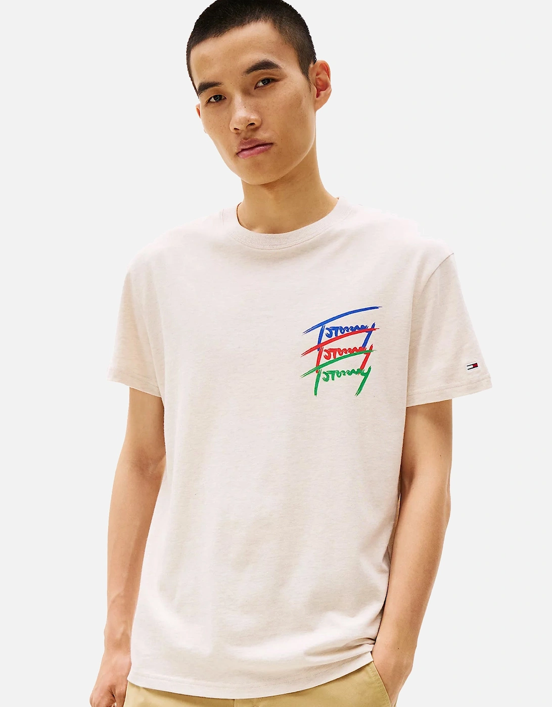 3 Colour Twisted Logo T-Shirt Oat Marl Heather