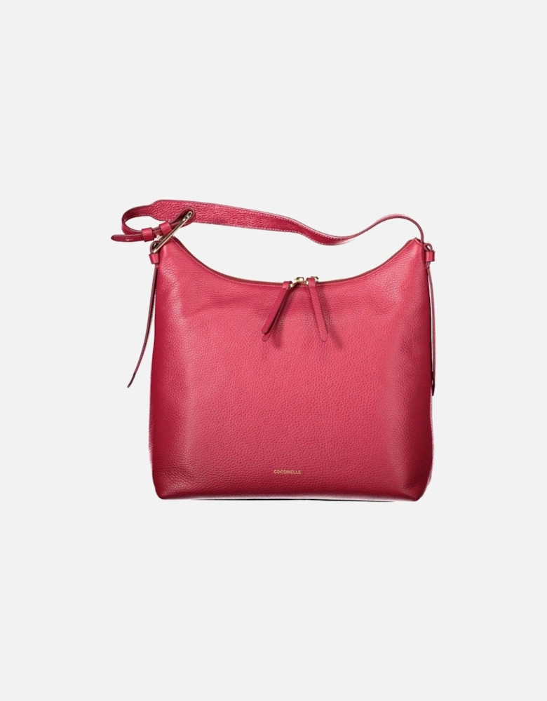 Adjustable Leather Shoulder Bag with Internal Pocket Women - Red