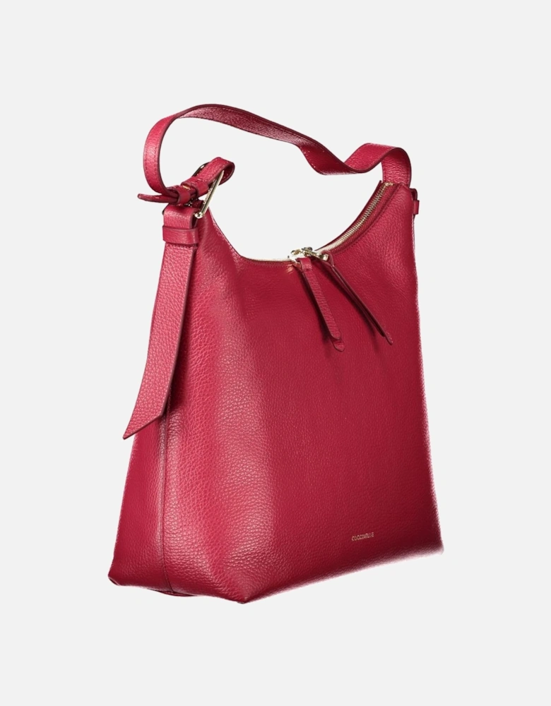 Adjustable Leather Shoulder Bag with Internal Pocket Women - Red