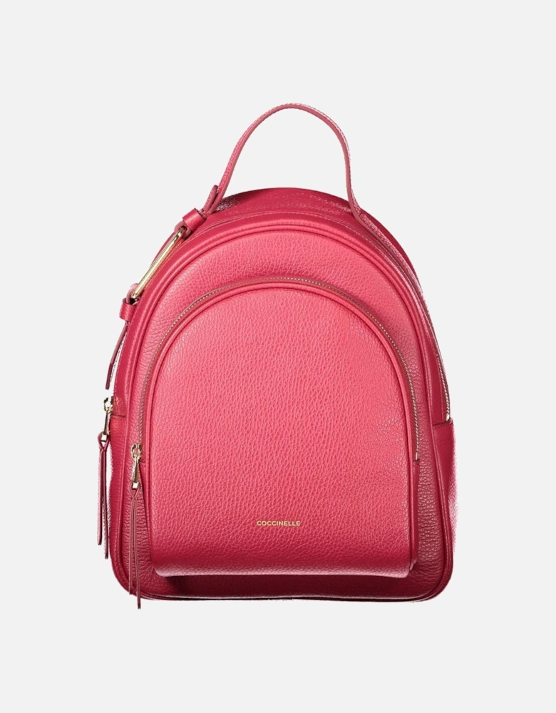 Bold Leather Backpack with Contrasting Details Women - Red