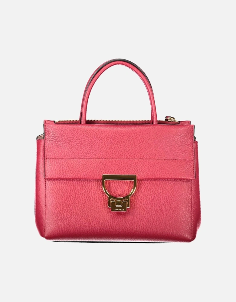 Dual Handle Leather Handbag with Shoulder Strap Women - Red