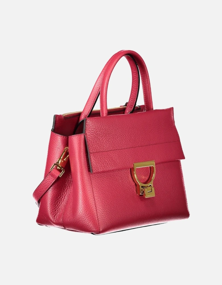 Dual Handle Leather Handbag with Shoulder Strap Women - Red