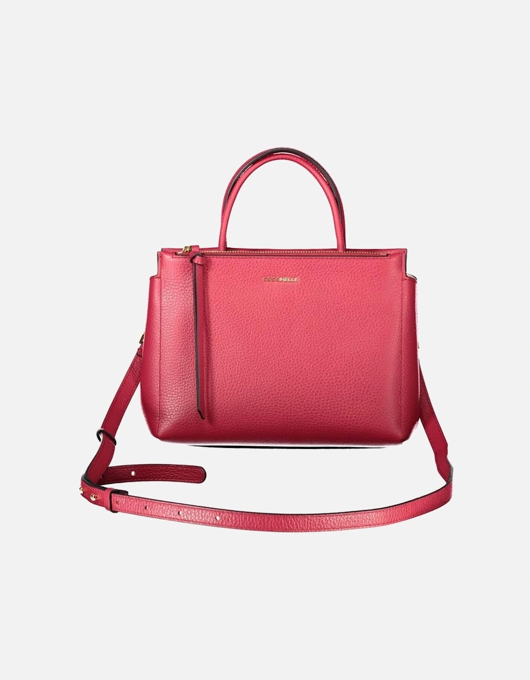 Dual Handle Leather Handbag with Shoulder Strap Women - Red