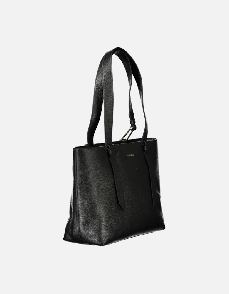 Structured Leather Shoulder Bag with Interior Pockets Women - Black