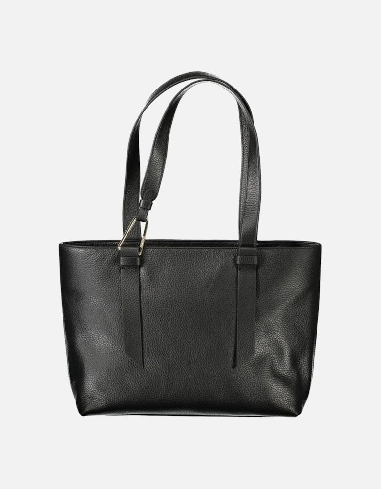 Structured Leather Shoulder Bag with Interior Pockets Women - Black