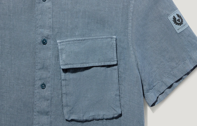 Scale SS Linen Shirt Blue Flint