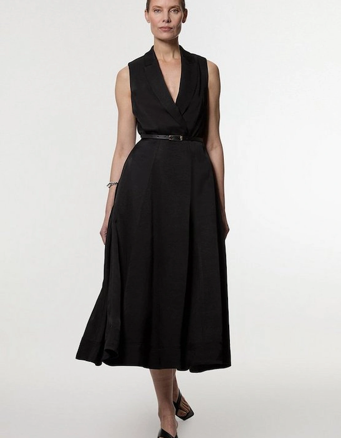 Premium Viscose Linen Tailored Full Skirt Midi Dress, 4 of 3