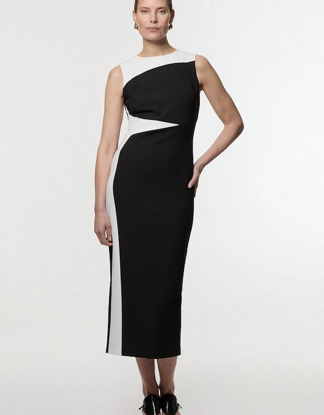 Clean Tailored Colour Block Pencil Midi Dress