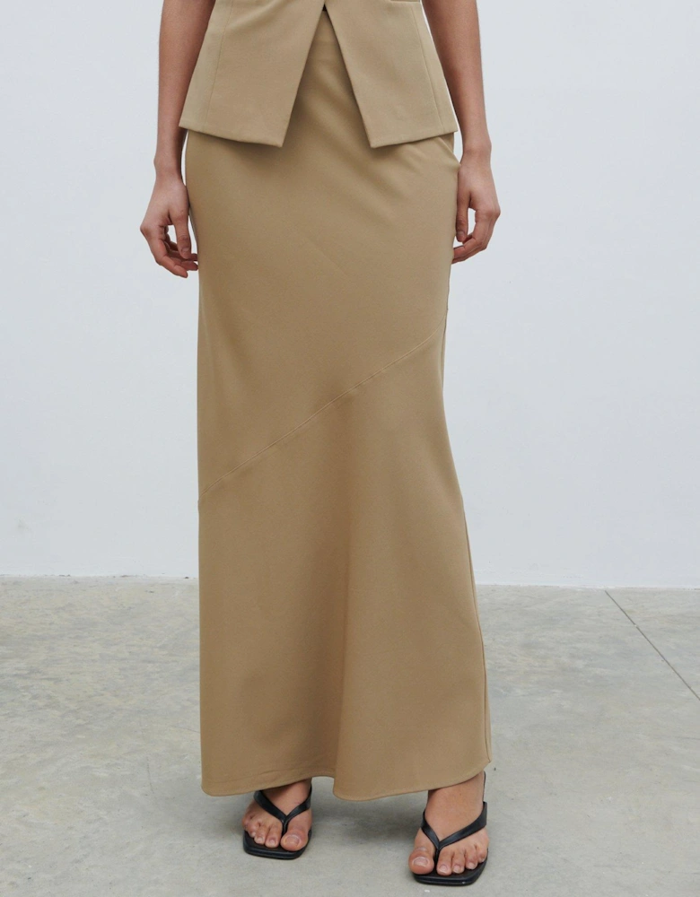 Jean Asymmetric Maxi Skirt - Camel - Beige