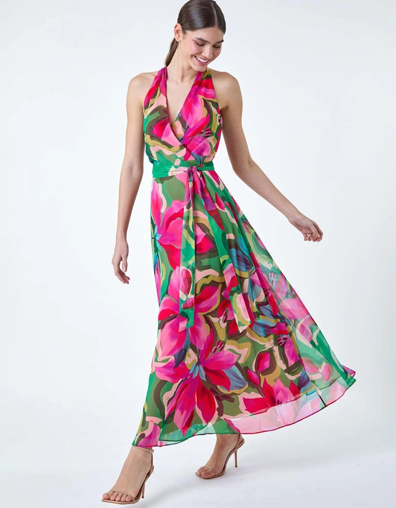 Floral Print Halterneck Maxi Dress