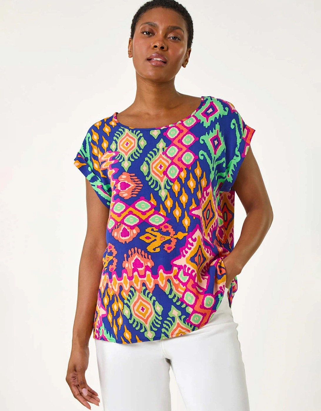 Aztec Print Short Sleeve Top, 2 of 1