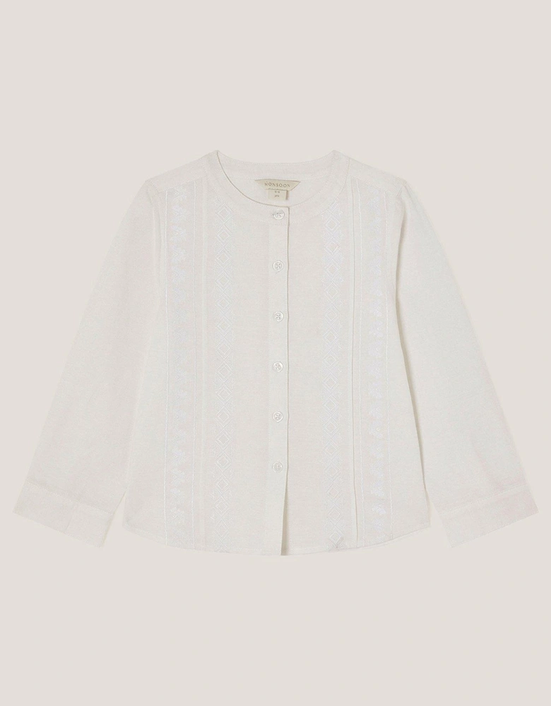 Boys Embroidered Kurta Shirt - Light Cream