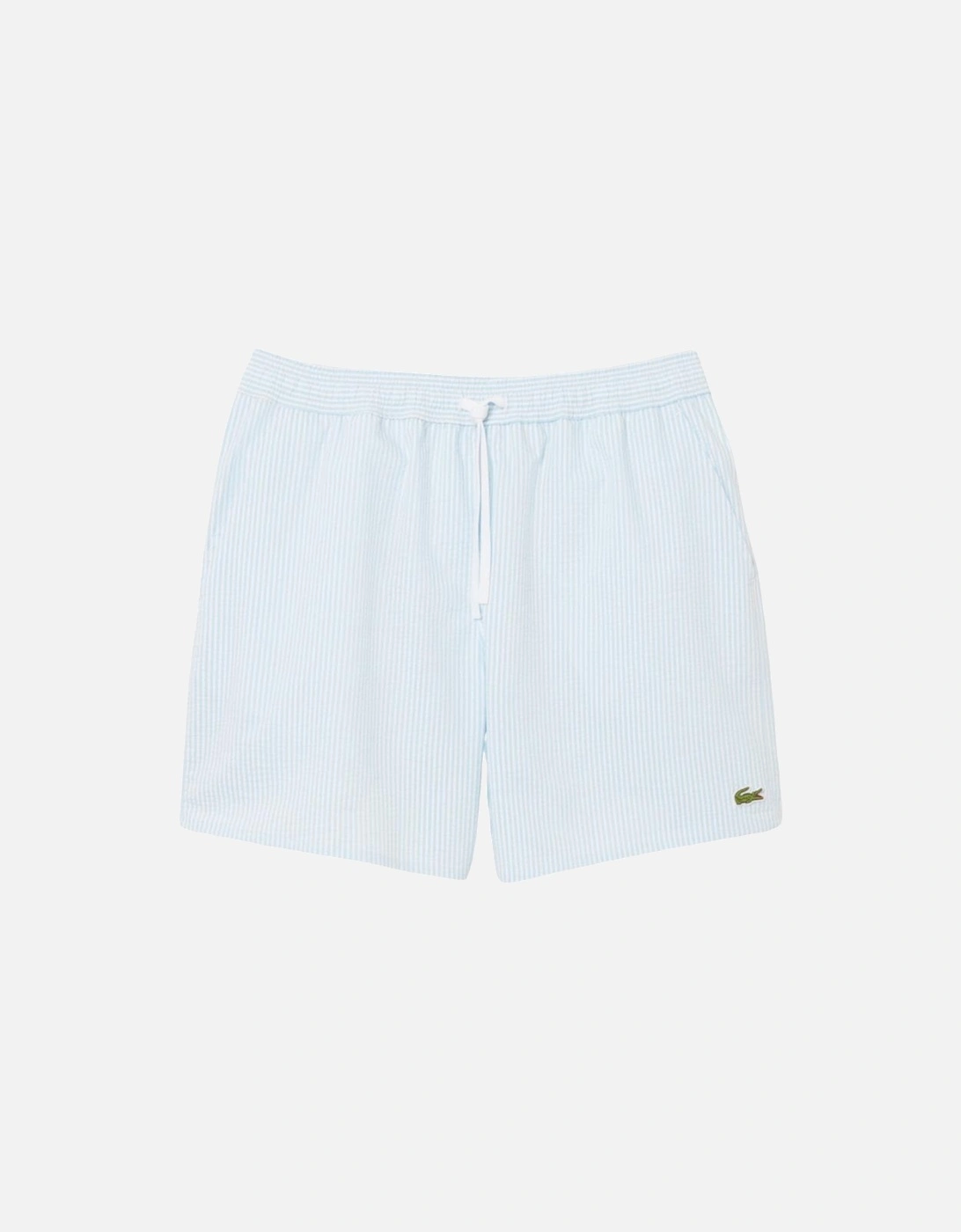 Lacoste Mens Seersucker Swimshort - White/Overview - Blue - Size: 32/34/35