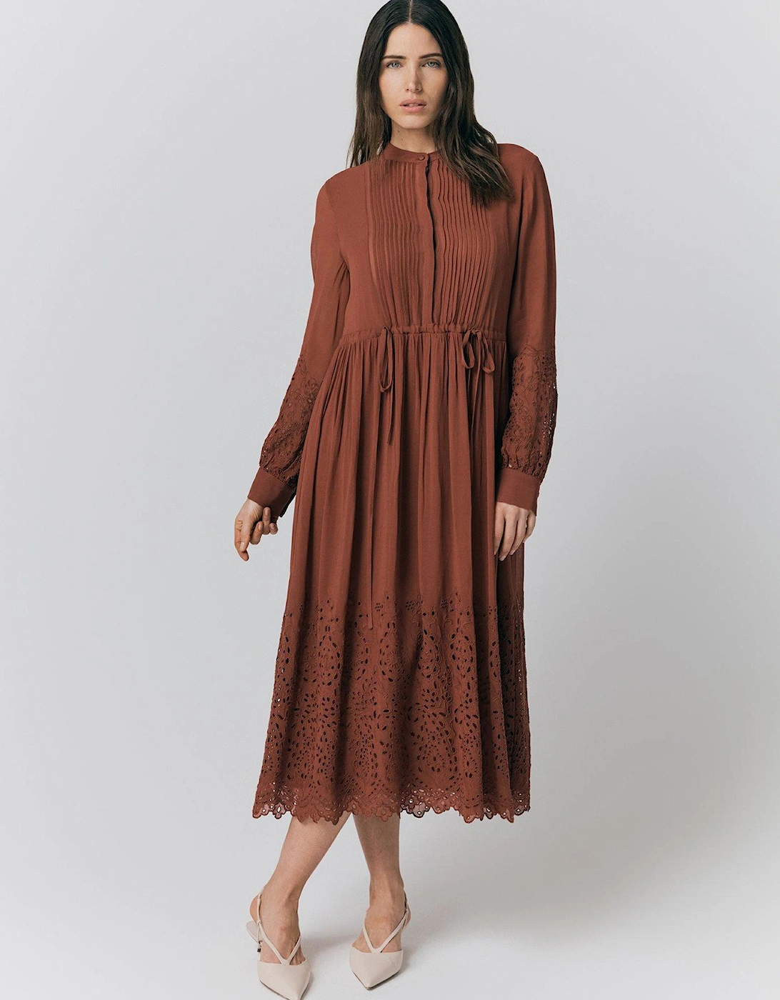 Millie Cutwork Embroidered Georgette Dress - Rust, 2 of 1