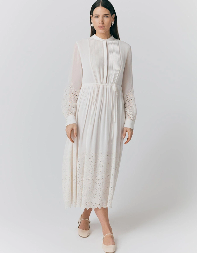 Millie Cutwork Embroidered Georgette Dress - Ivory