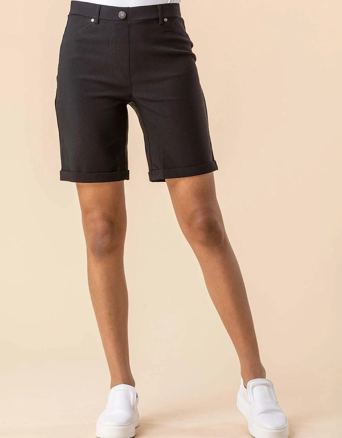 Elastic Waist Turn Up Stretch Shorts, 2 of 1