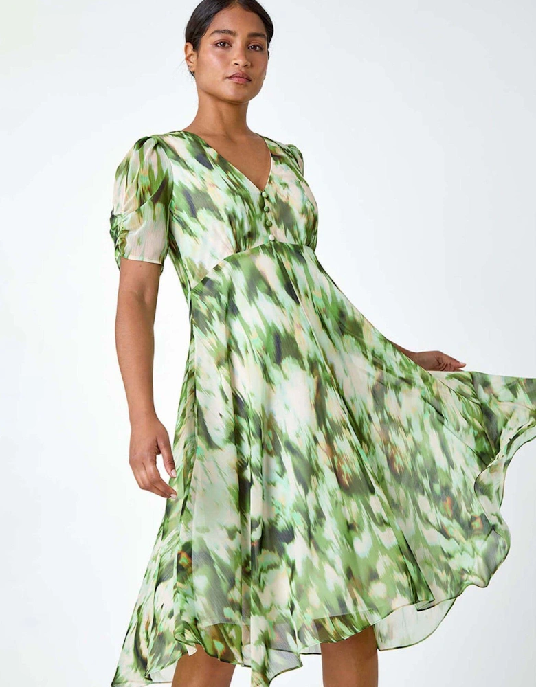 Abstract Chiffon Hanky Hem Asymmetric Dress