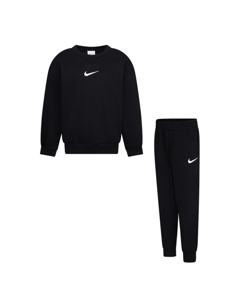 Kids Unisex Essential Crew And Jogger Set - Black