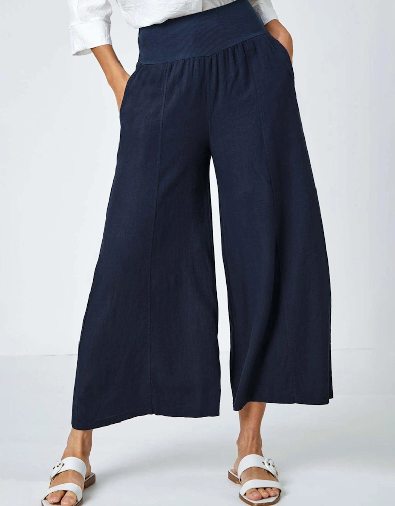 Linen Blend Stretch Waist Culottes