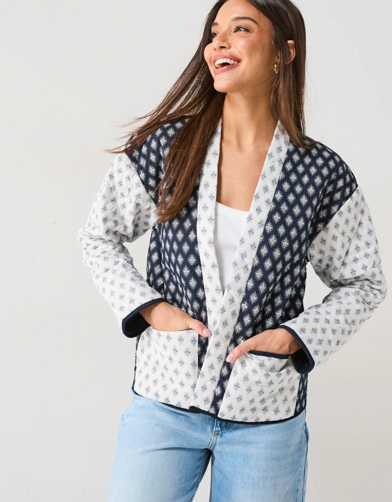 Printed Quilted Jacket - Black/White - Multi