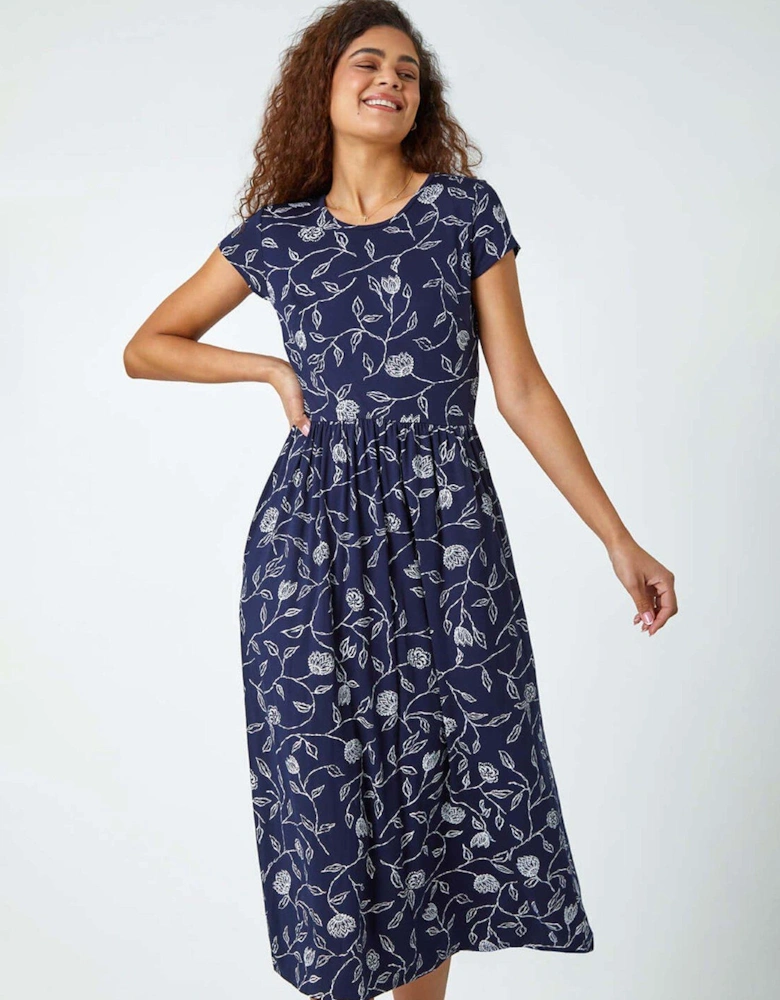 Floral Print Midi Stretch Dress