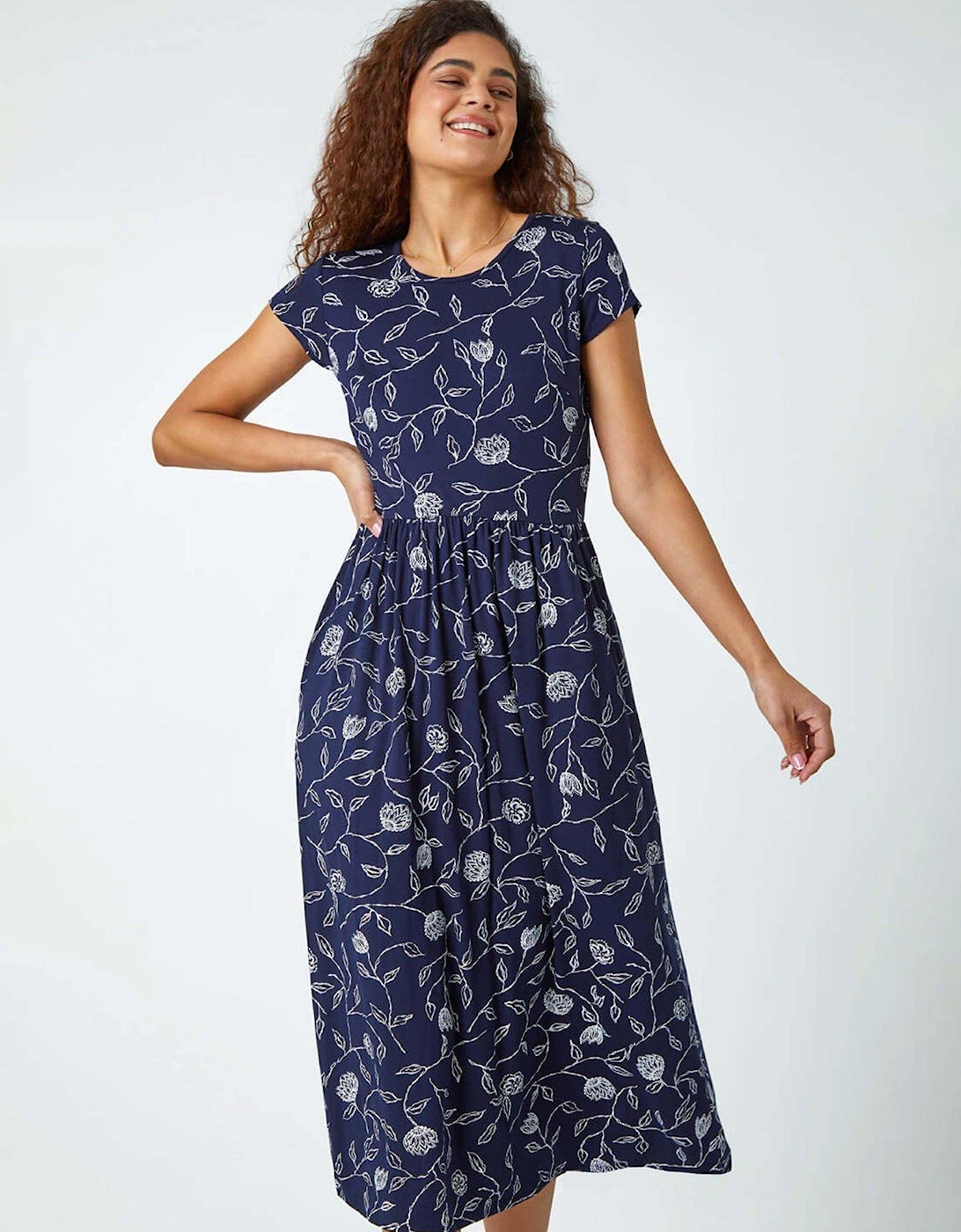 Floral Print Midi Stretch Dress, 2 of 1