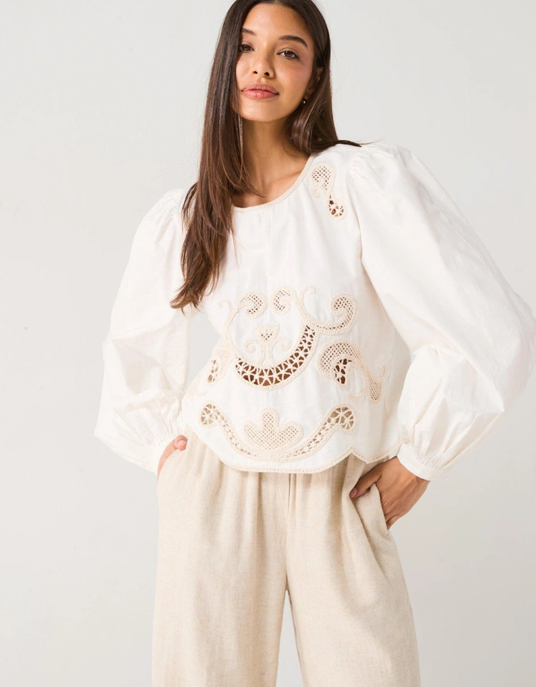 Crochet Long Sleeve Blouse - White