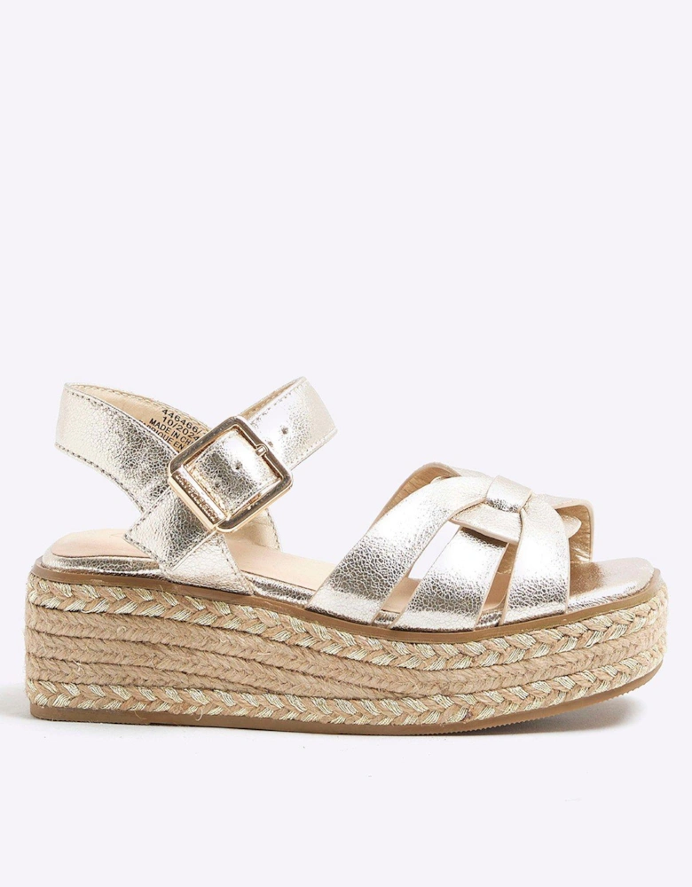 Girls Espadrille Weave Wedge Sandals - Gold