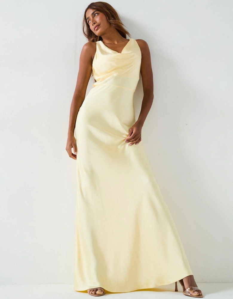 Satin Cowl Front Bridesmaid Dress - Lemon