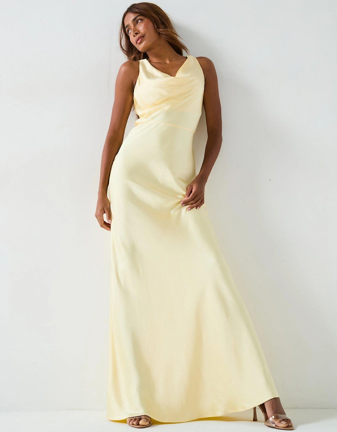 Satin Cowl Front Bridesmaid Dress - Lemon, 2 of 1