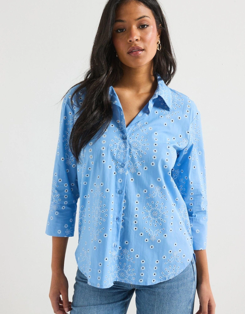 Embroidered Relaxed Fit Shirt - Blue