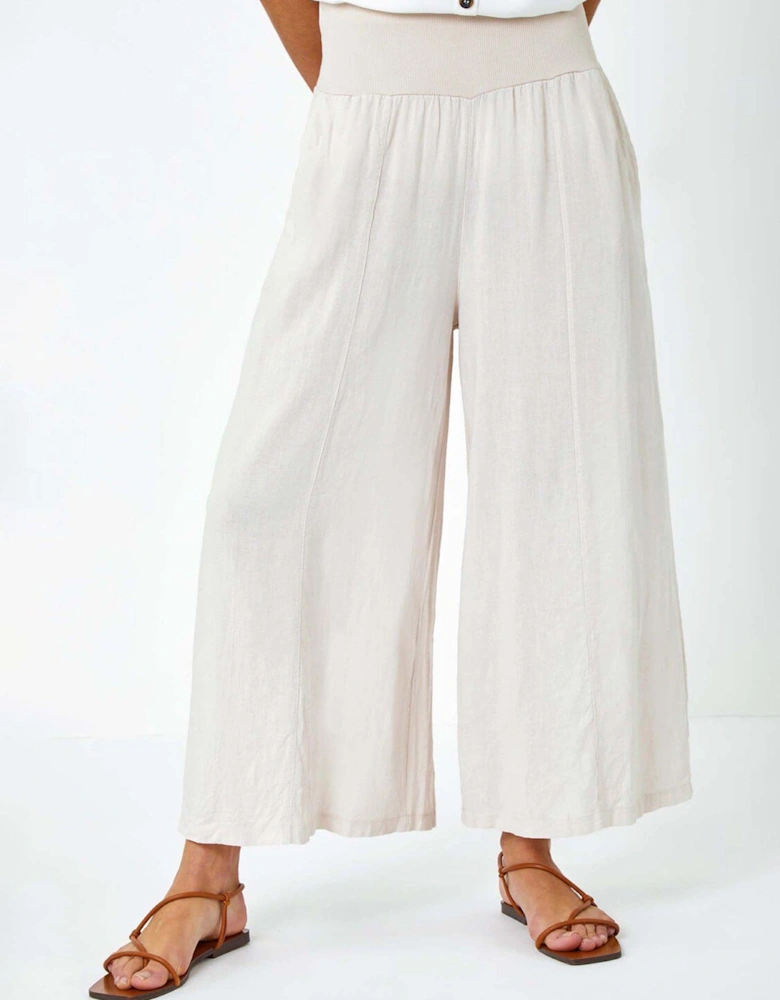 Linen Blend Stretch Waist Culottes