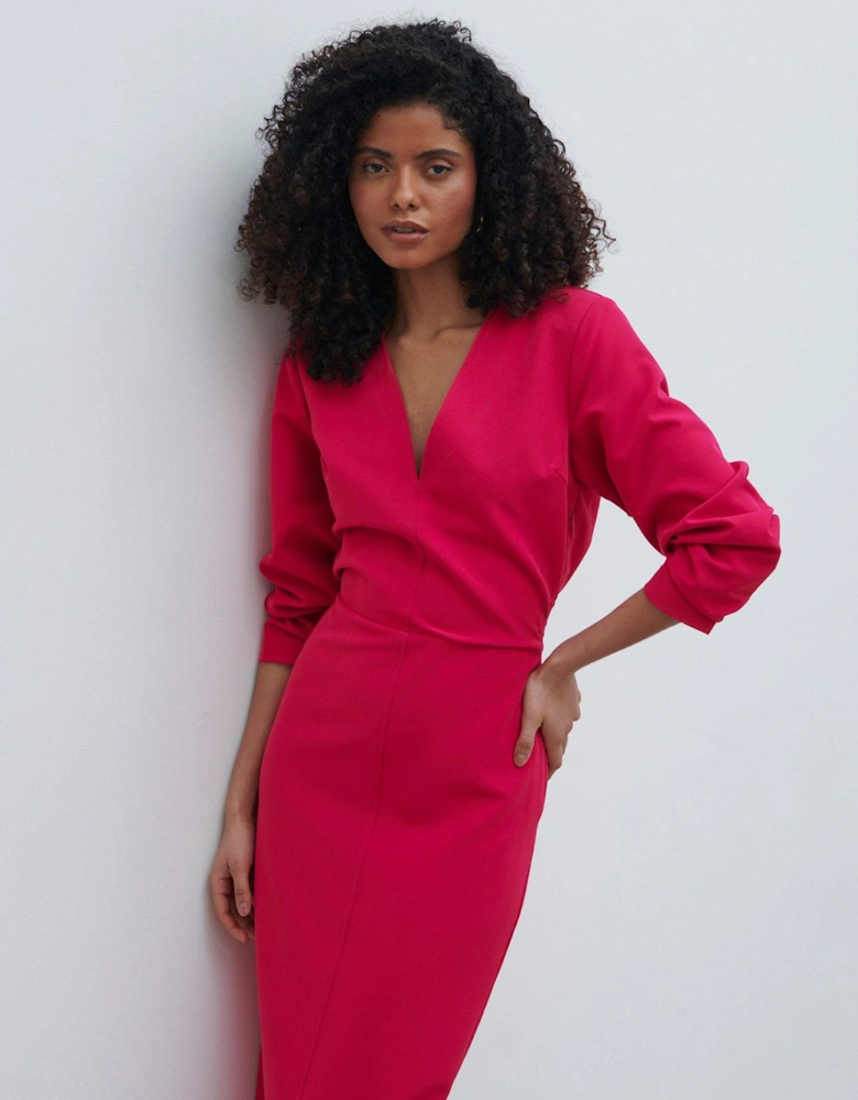 Escala Long Sleeve V Neck Maxi Dress - Pink