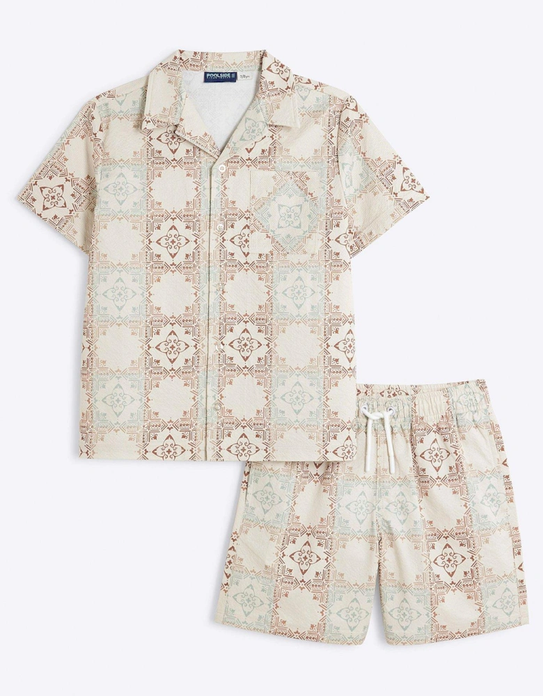 Boys Aztec Shirt And Shorts Set - Cream