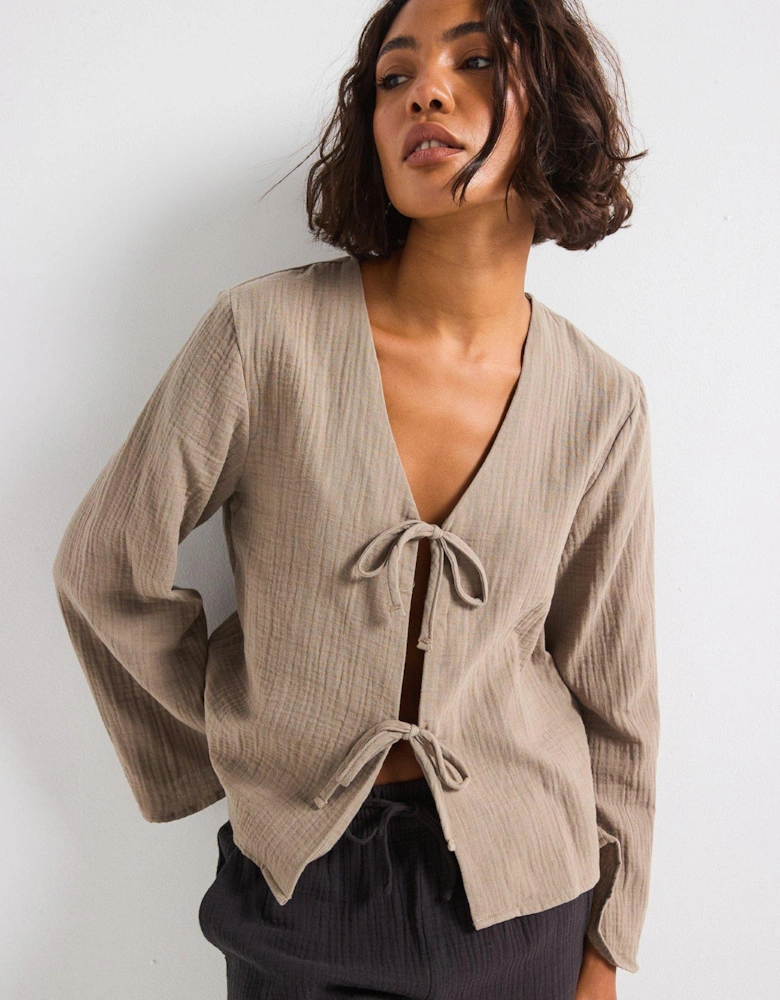 Tie Detail Blouse - Brown