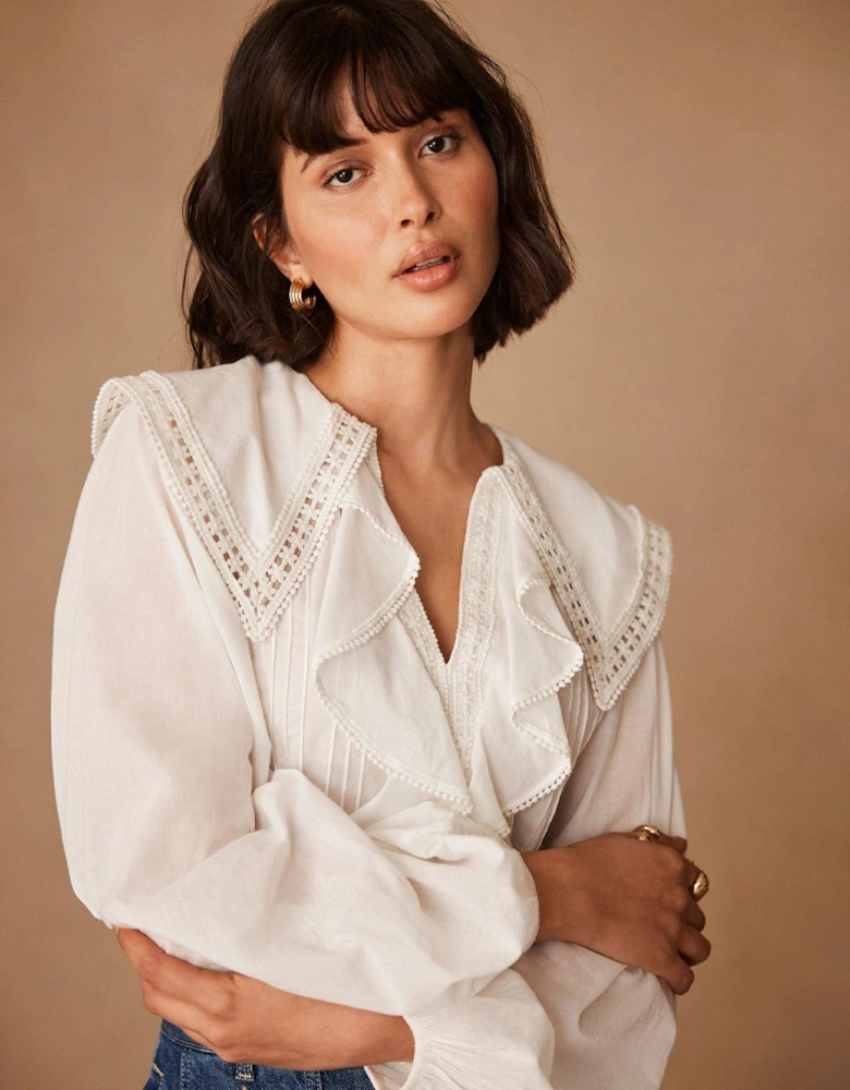 White Statement Collar Blouse - Cream