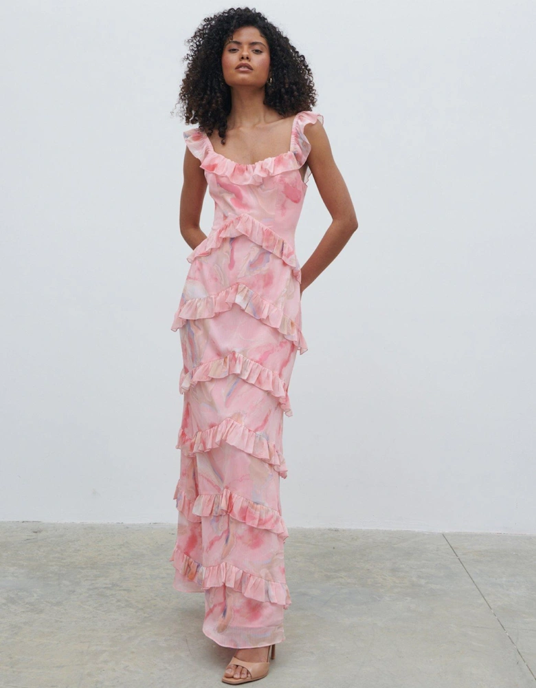 Cecile Ruffle Maxi Dress - Pink