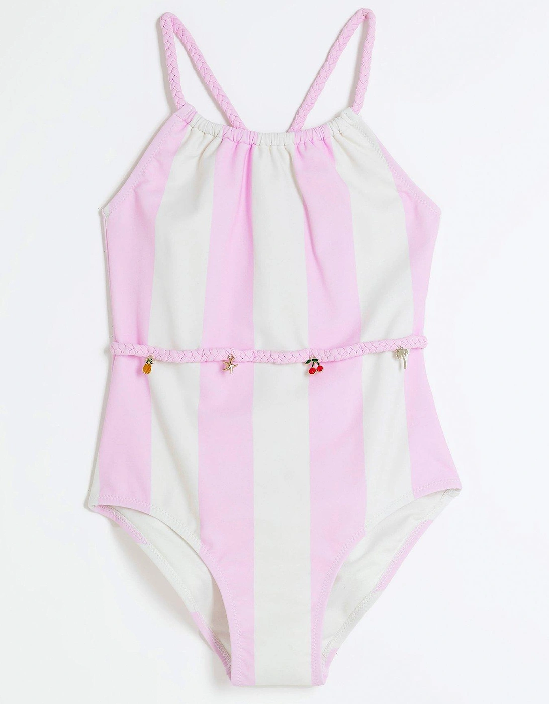 Girls Stripe Charm Belt Swimsuit - Pink, 2 of 1