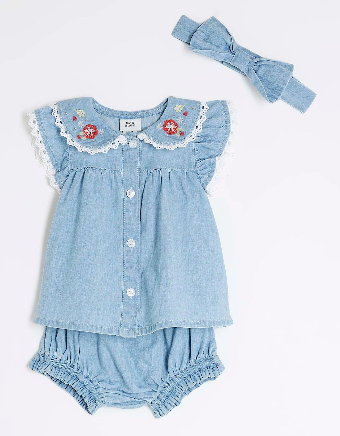 Baby Girls Chambray Blouse Set - Light Wash Blue, 2 of 1