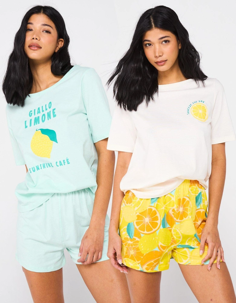 2pk Printed Lemon Short Sets